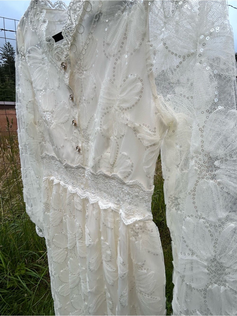 Kids XXL Ivory Lace Sequin Long Sleeve Dress.